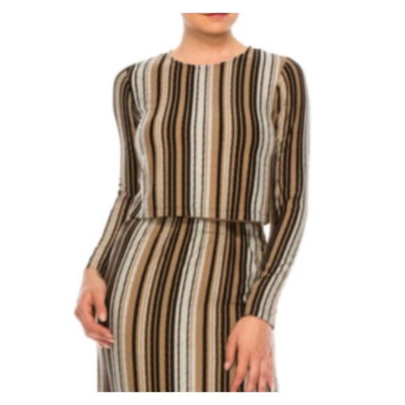 Maggie London Textured Stripe Long Sleeve Crop Top Size US 10 - Picture 5 of 5